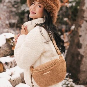 Poppy & Peonies The Sidekick Teddy Faux Fur Camel Crossbody Belt Bag